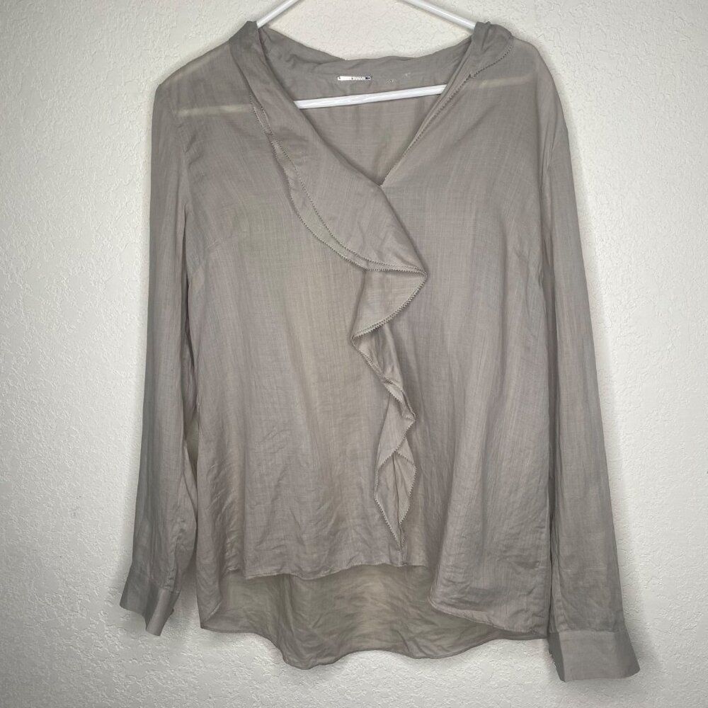 Elie Tahari Womens Blouse Size S Taupe Lightweight Ruffled Career Wear Office‎